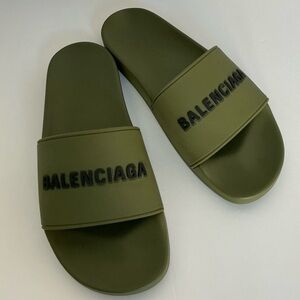 Balenciaga Khaki Green Pool Slides 42